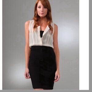 Theory “Louise Classical” Layered Sleeveless Tank Dress – Cream & Black